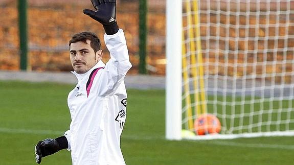 Casillas, durante un entrenamiento. 