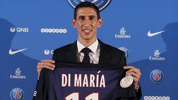 Ángel Di María, durante su presentación con el PSG. 