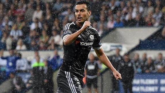 Pedro celebra su primer gol con el Chelsea. 