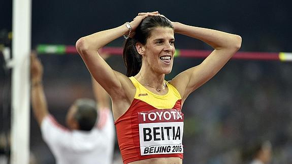 Ruth Beitia, tras su salto. 