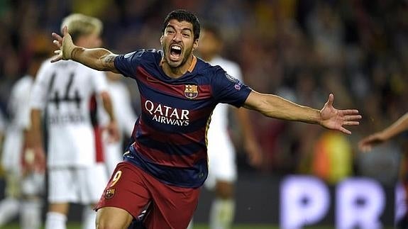 Luis Suárez celebra el segundo gol. 