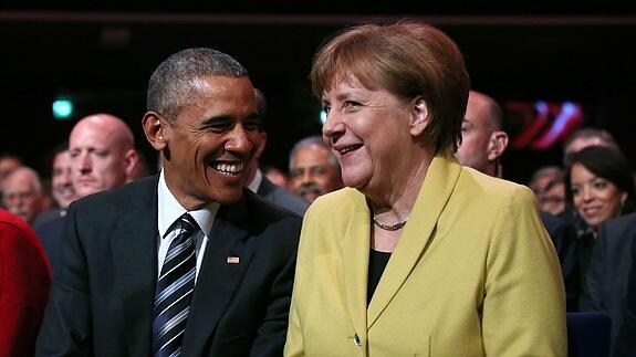 Obama y Merkel, hoy en Hanover.