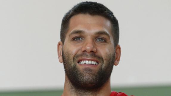 Felipe Reyes, durante un entrenamiento con la selección española de baloncesto. 