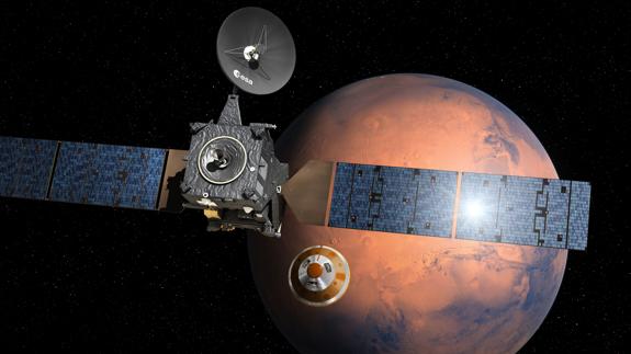 El módulo Schiaparelli mientras se acerca al planeta Marte.