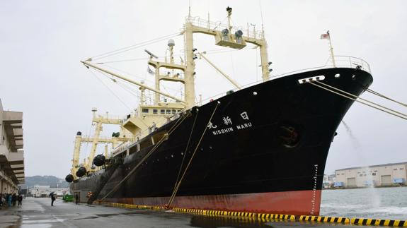 Japanese whaling vessel the Nisshin Maru returns to the Shimonoseki port in southwestern. 