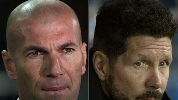Zinedine Zidane y Cholo Simeone, técnicos de Real Madrid y Atlético. 