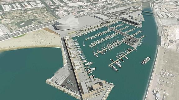 Recreación virtual del puerto deportivo previsto en la desembocadura del Guadalmedina.