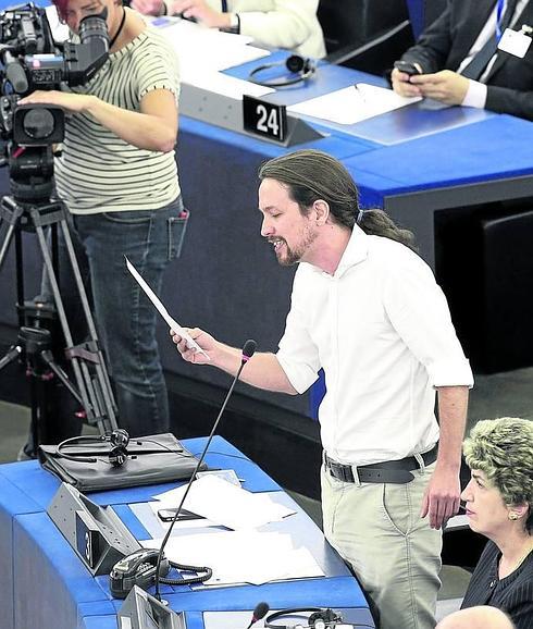 Pablo Iglesias, durante su intervención en la sesión plenaria del Parlamento Europeo en Estrasburgo el pasado 1 de julio. 