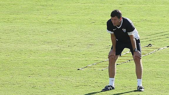 Gracia, durante el entrenamiento de esta mañana.