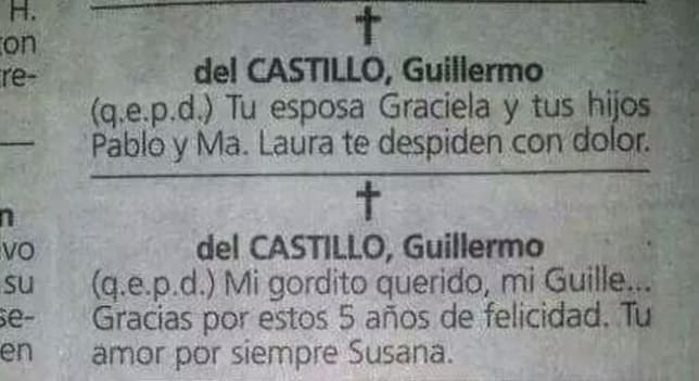 Las esquelas se publicaron juntas en la misma página del periódico.