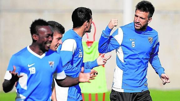 Boka, Portillo, Juanmi y Camacho, ayer en el entrenamiento. 