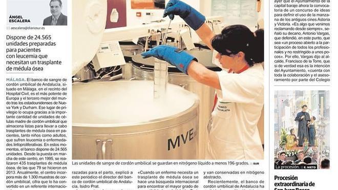 El banco de sangre de cordón umbilical de Málaga es el más potente de Europa