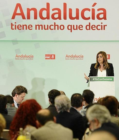 La secretaria general del PSOE andaluz y presidenta de la Junta, Susana Díaz, hoy en Sevilla.