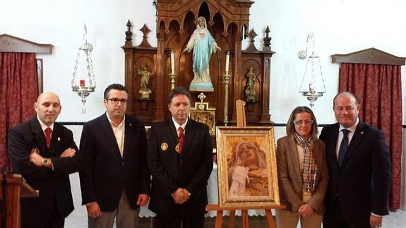 De izda. a drcha. Francisco Garrido, presentador del evento; Juan Álvarez, concejal de anejos del Ayuntamiento de Antequera; Juan Carrasco, Presidente de la Cofradía; Carmen Velasco, Alcaldesa Pedánea de Cartaojal; y Manuel Barón, Alcalde de Antequera