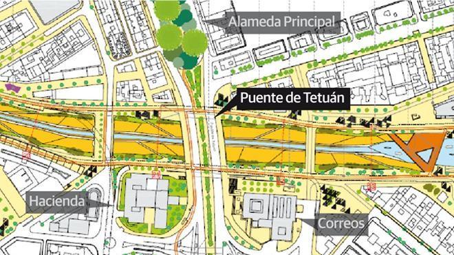 Peatonaliza la calzada central de la Alameda y la prolonga por el centro del puente hacia la Av. Andalucía. 