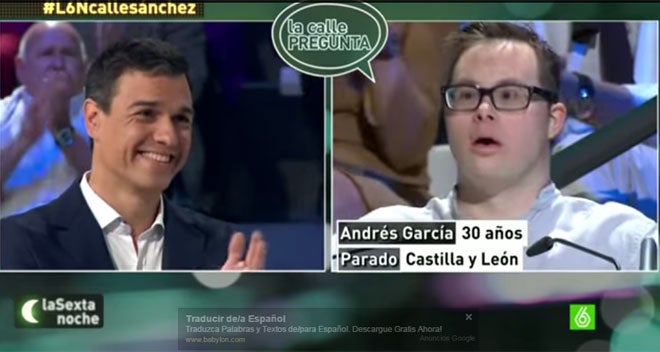 Críticas a Pedro Sánchez por aplaudir a un joven con síndrome de Down que le hizo una pregunta en televisión