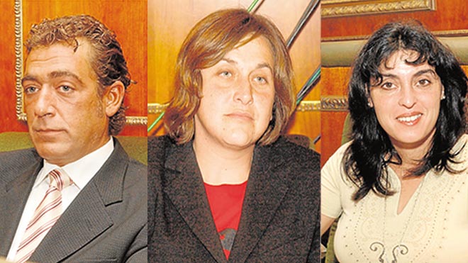 Emilio Jorrín (GIL), María José Lanzat (PA) y Belén Carmona (PSOE). 