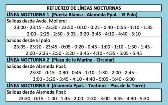 Todas las líneas de la EMT, frecuencias y horarios ampliados de la Noche en Blanco de Málaga 2016