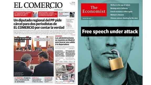 Todos los diarios de Vocento se hicieron eco del intento de encarcelar a dos periodistas. Portada del semanario británico ‘The Economist’.