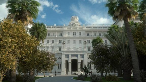 Recreación de la fachada principal del Gran Hotel Miramar, que abrirá a finales de año. 