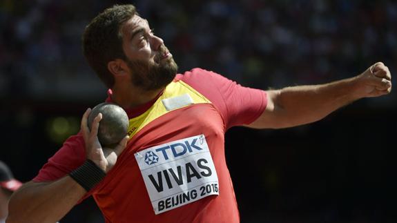 Borja Vivas efectúa un lanzamiento en los Mundiales de atletismo del año pasado. 