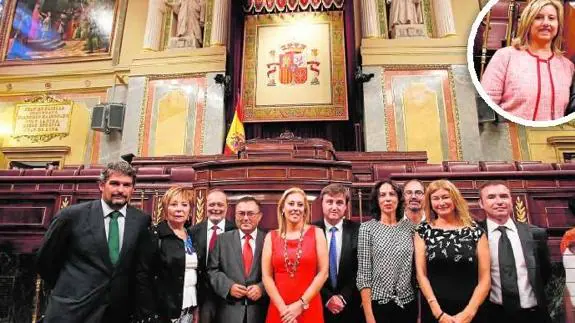 Foto de familia de los diputados por Málaga, con excepción de Tundidor (arriba), que llegó tarde a la sesión gráfica