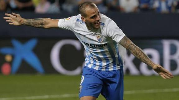 Sandro celebra su gol ante el Leganés, el tercero de los cuatro que lleva como malaguista. :