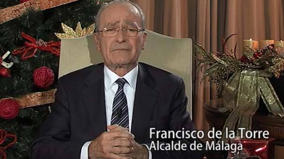 Fotograma de la emisión del discurso navideño del alcalde de Málaga Francisco de la Torre.