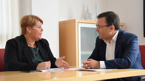 Heredia y Moreno, esta mañana en la sede del PSOE.