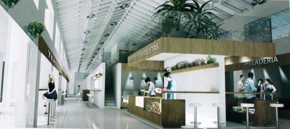 Infografía del proyecto con enfoque gourmet en el edificio del mercado de abastos. 