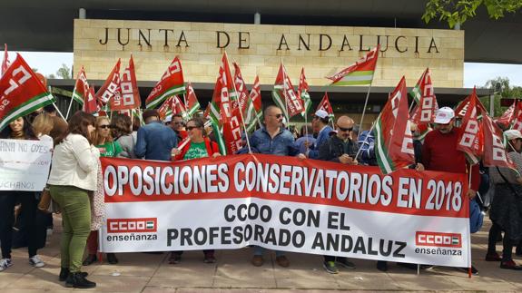 Protesta, esta mañana, en Sevilla.