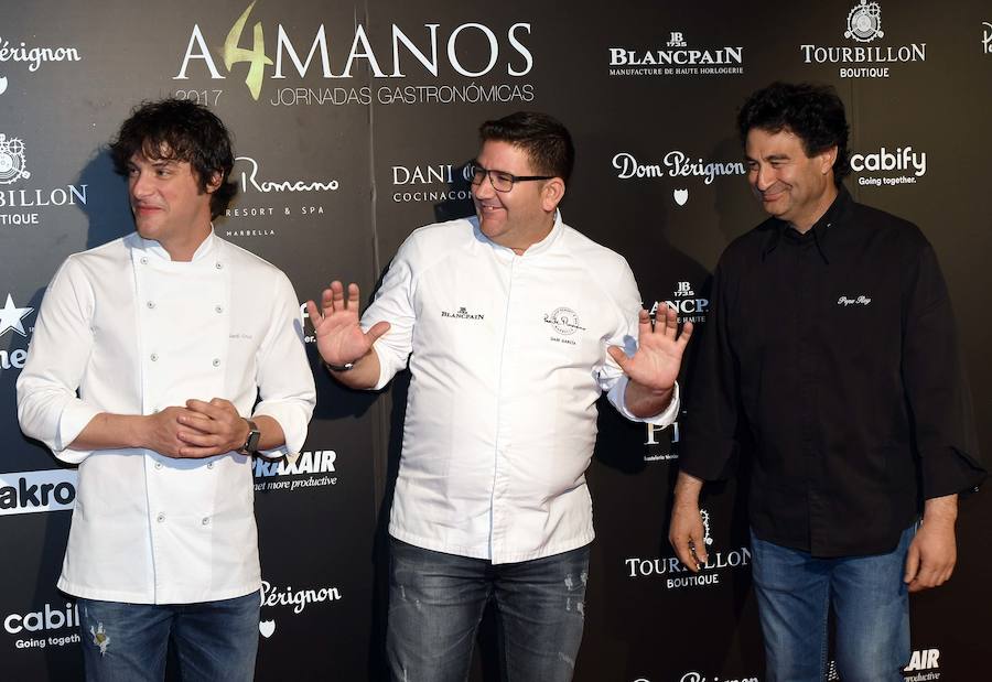 Jordi Cruz, Dani García y Pepe Rodríguez, durante la clausura de A Cuatro Manos anoche en Marbella.