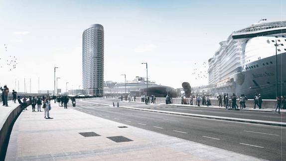 Recreación de la torre en el Dique de Levante, tal y como la ha concebido el estudio del arquitecto José Seguí. 