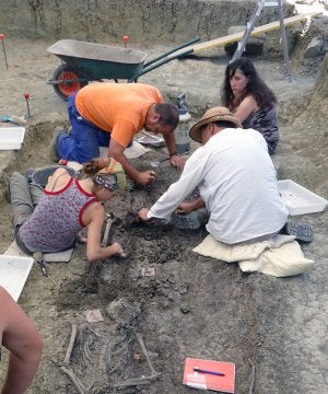 Trabajos de excavación en una de las fosas de El Marrufo. ::
FORO POR LA MEMORIA