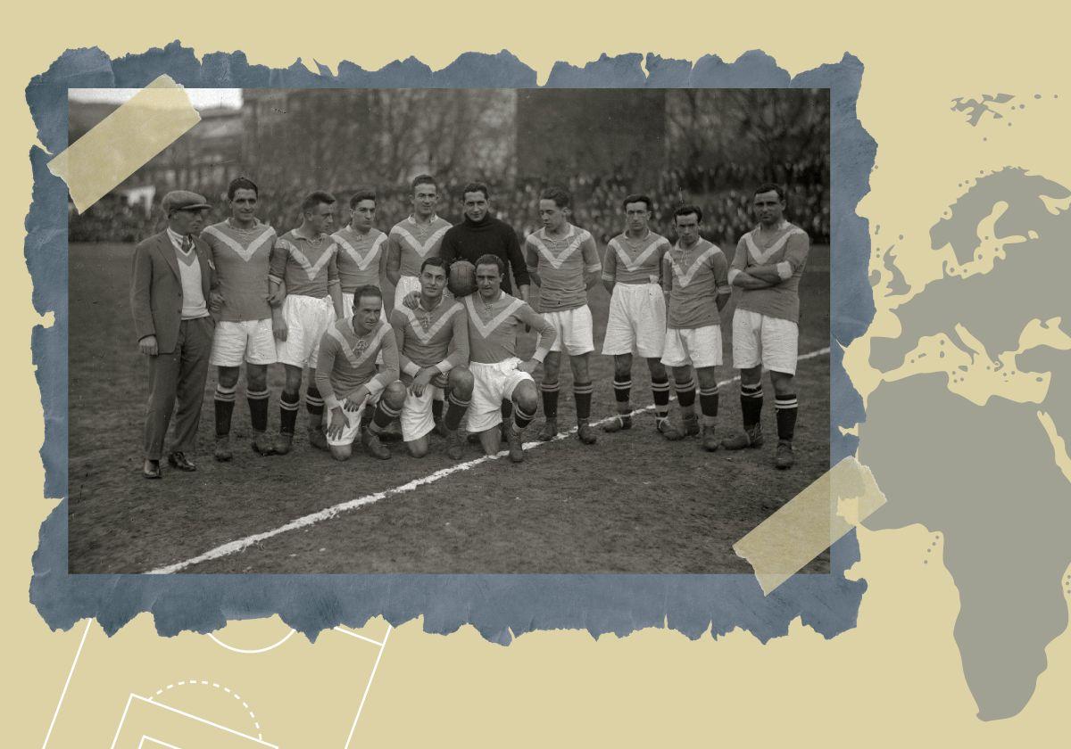 Imagen de una alineación de la Real en la década de 1920 en Atotxa. Lippo Hertzka es el primero por la izquierda.