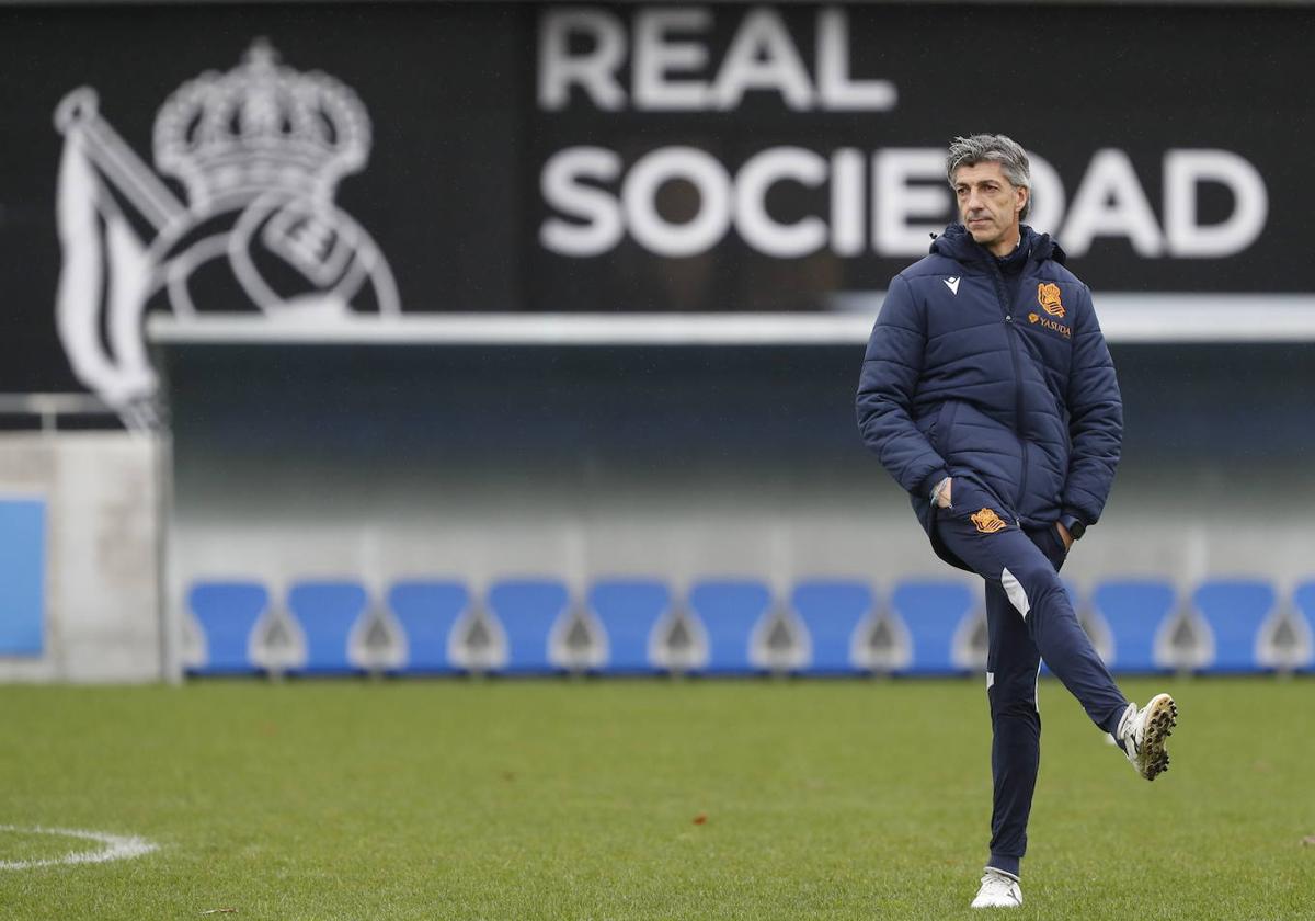 Imanol Alguacil, en un entrenamiento en Zubieta.