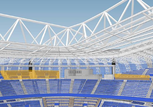 En naranja, proyección de las nuevas butacas tras la obra.