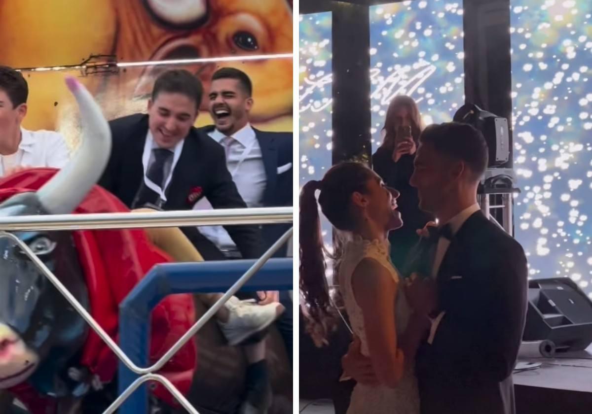 Así fue la boda de Mikel Merino: una feria de pueblo con toro mecánico y barracas