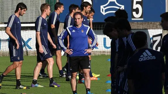 Jagoba Arrasate, durante uno de los entrenamientos previos al partido ante el Málaga.