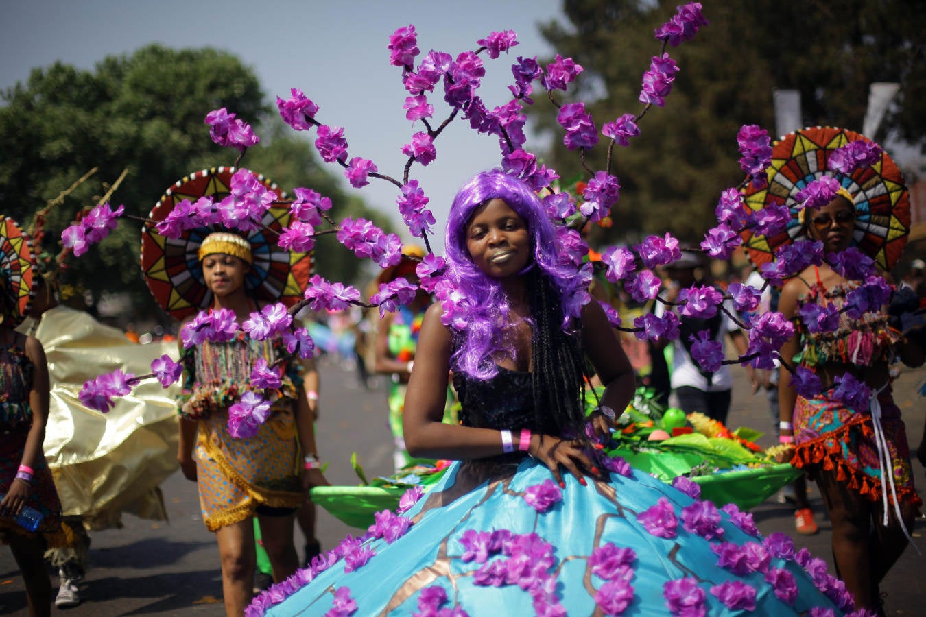 Un participante durante el Carnaval del Día del Patrimonio de Sudáfrica en Pretoria, Unas 30.000 personas salieron a las calles de la capital para celebrar su herencia en la fiesta nacional.