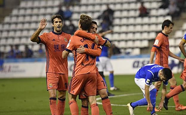 Canales celebra el gol que abría el marcador