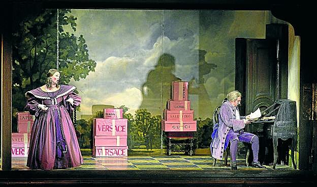 La soprano Jessica Pratt y el bajo-barítono Carlos Chausson en uno de los ensayos esta semana en el Euskalduna.