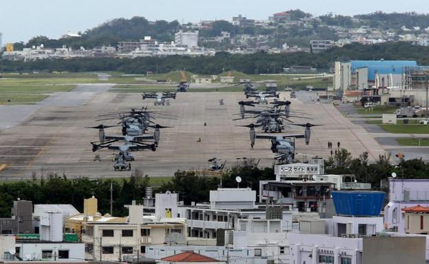 Aviones militares de EE UU en Okinawa.