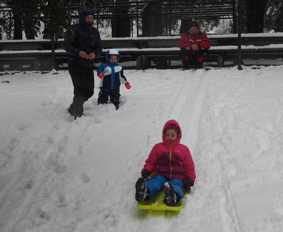 Los montes y calles de Urretxu y Zumarraga se encuentran cubiertas de nieve, lo que ha dificultado la circulación. 