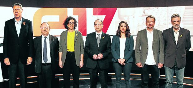 Los candidatos. Albiol, Iceta, Rovira, Turull, Arrimadas, Domènech y Riera.