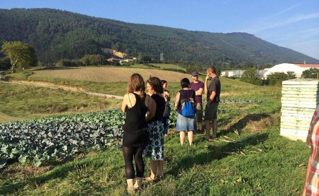 Usuarios de Haziera, en una visita a una agroaldea de la Diputación Foral de Gipuzkoa en Lezo.