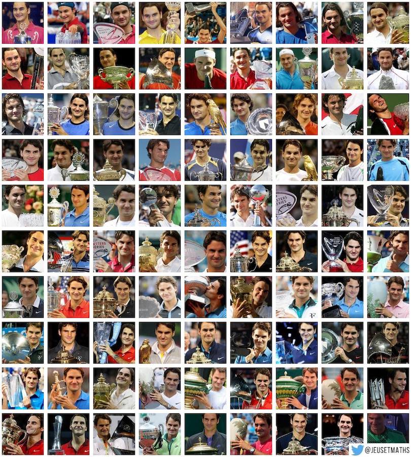 Impresionante imagen que recoge buena parte de los títulos cosechados por el suizo a lo largo de su carrera. 