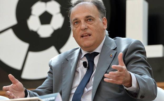 Javier Tebas, presidente de LaLiga, durante un acto. 