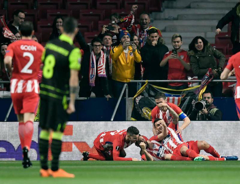 Las mejores imágenes del partido de ida de cuartos de final de la Liga de Campeones que enfrentó al Atlético y al Sporting de Lisboa, en el Wanda Metropolitano