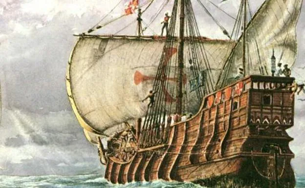 Pintura de la nao Victoria con la que Elcano dio la vuelta al mundo. 